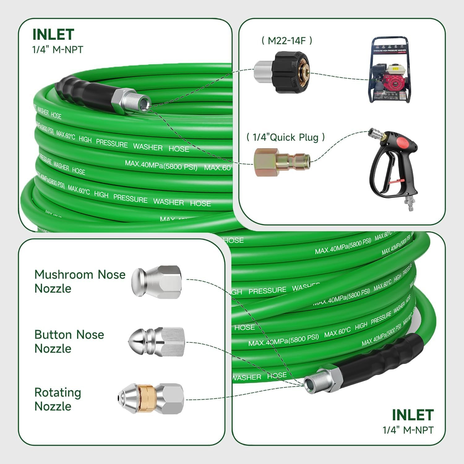 Sewer Jetter Kit for Pressure Washer 50FT – 5800PSI High-Pressure Drain Cleaner,