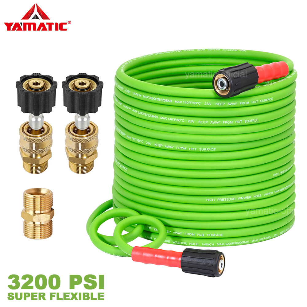 YAMATIC Pro Flexible Pressure Washer Hose with Solid Brass Quick Connectors~140℉