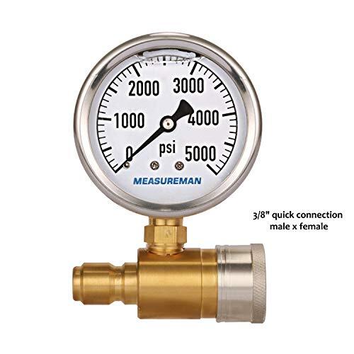 21/2″ Pressure Washer Pressure Gauge Kit 3/8 Inch Quick Connect 05000 Psi Glycer