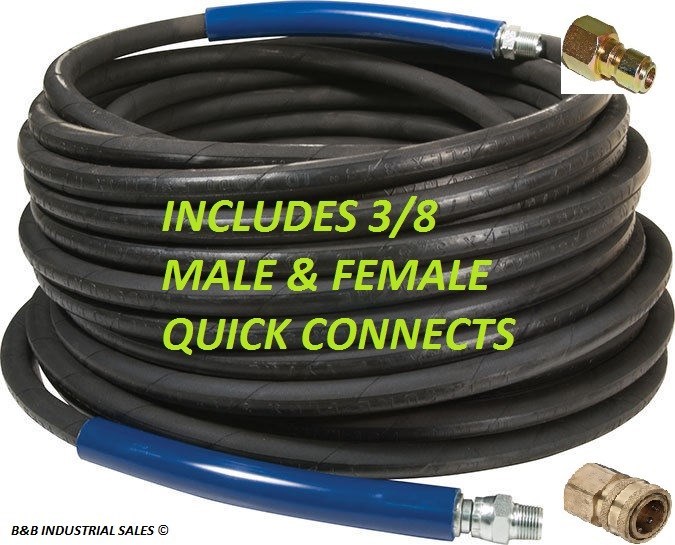 100′ Pressure Washer Hose 3/8″ 4000psi w/ Quick Connects 100 ft Black