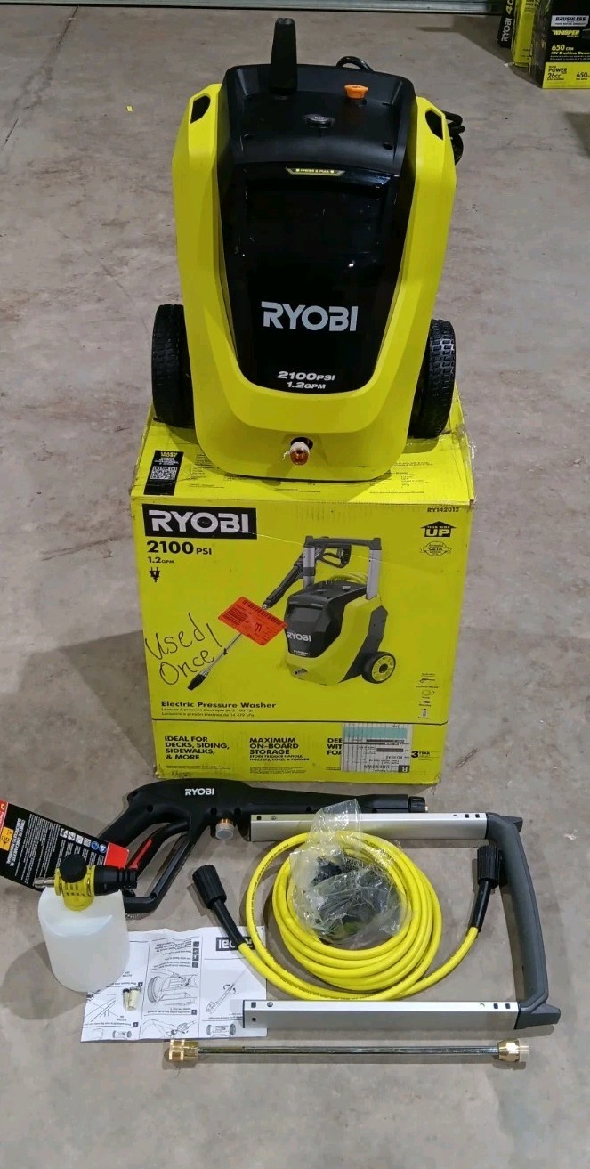 RYOBI 2100 PSI 1.2 GPM Electric Cold Water Pressure Washer RY142012 – Used Once!