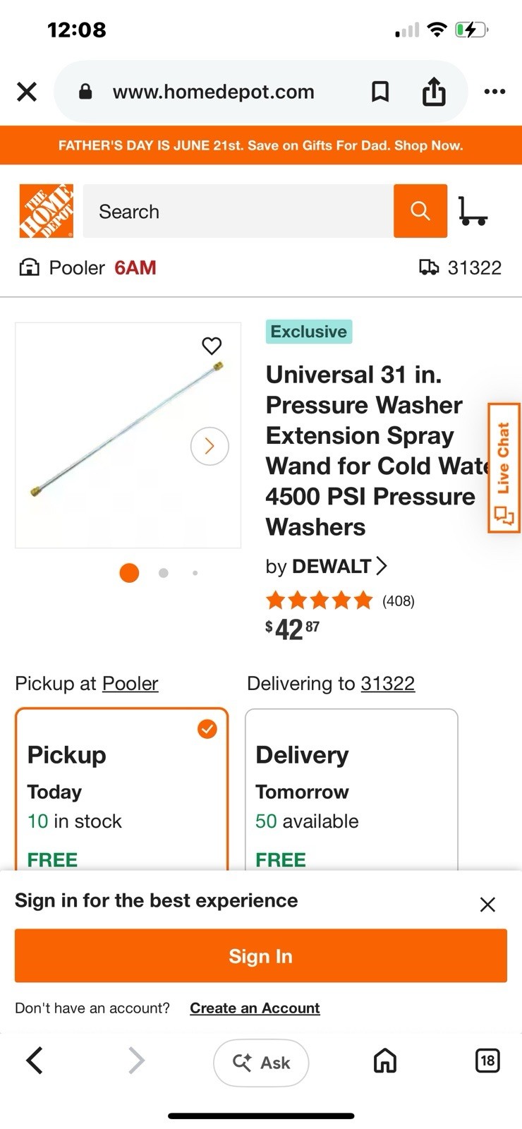 DEWALT Universal 31 in. Pressure Washer Extension Spray Wand for 4500PSI