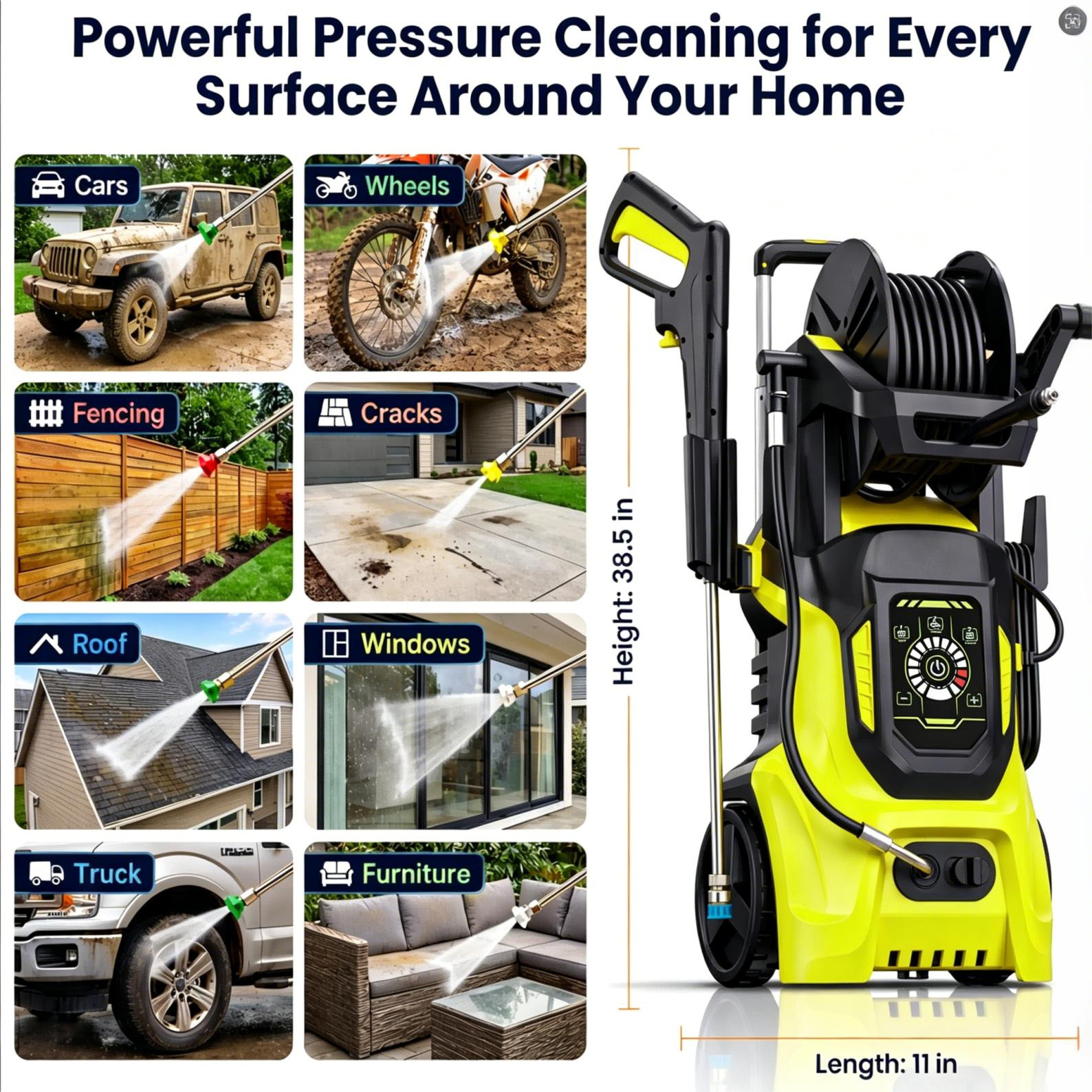 5200PSI 3.6GPM High Power Pressure Washer, 2026 New Adj-3-Level Touch Screen