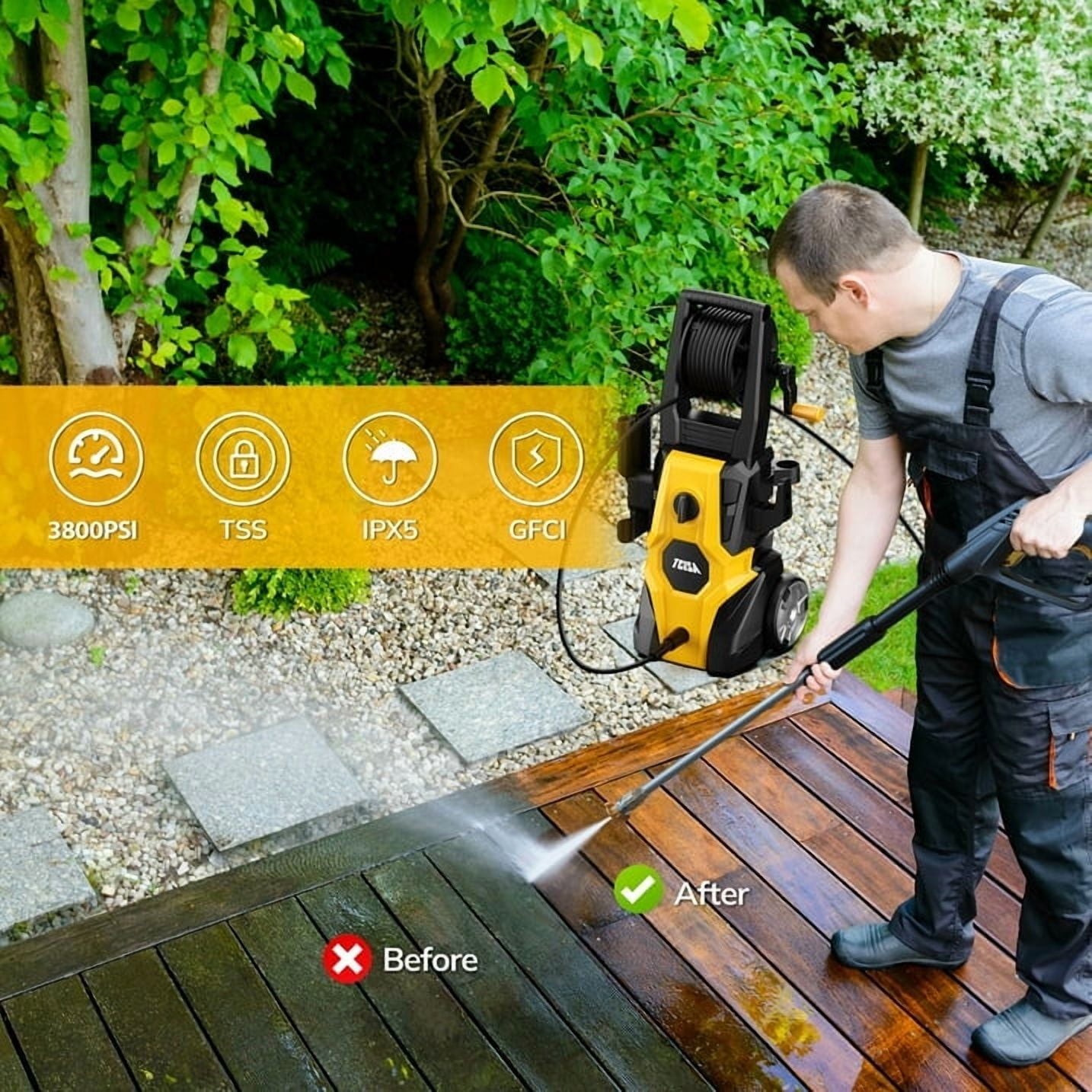3800 PSI Electric Pressure Washer,Max 2.5 GPM Power Washer- 35FT Power Cord 20FT