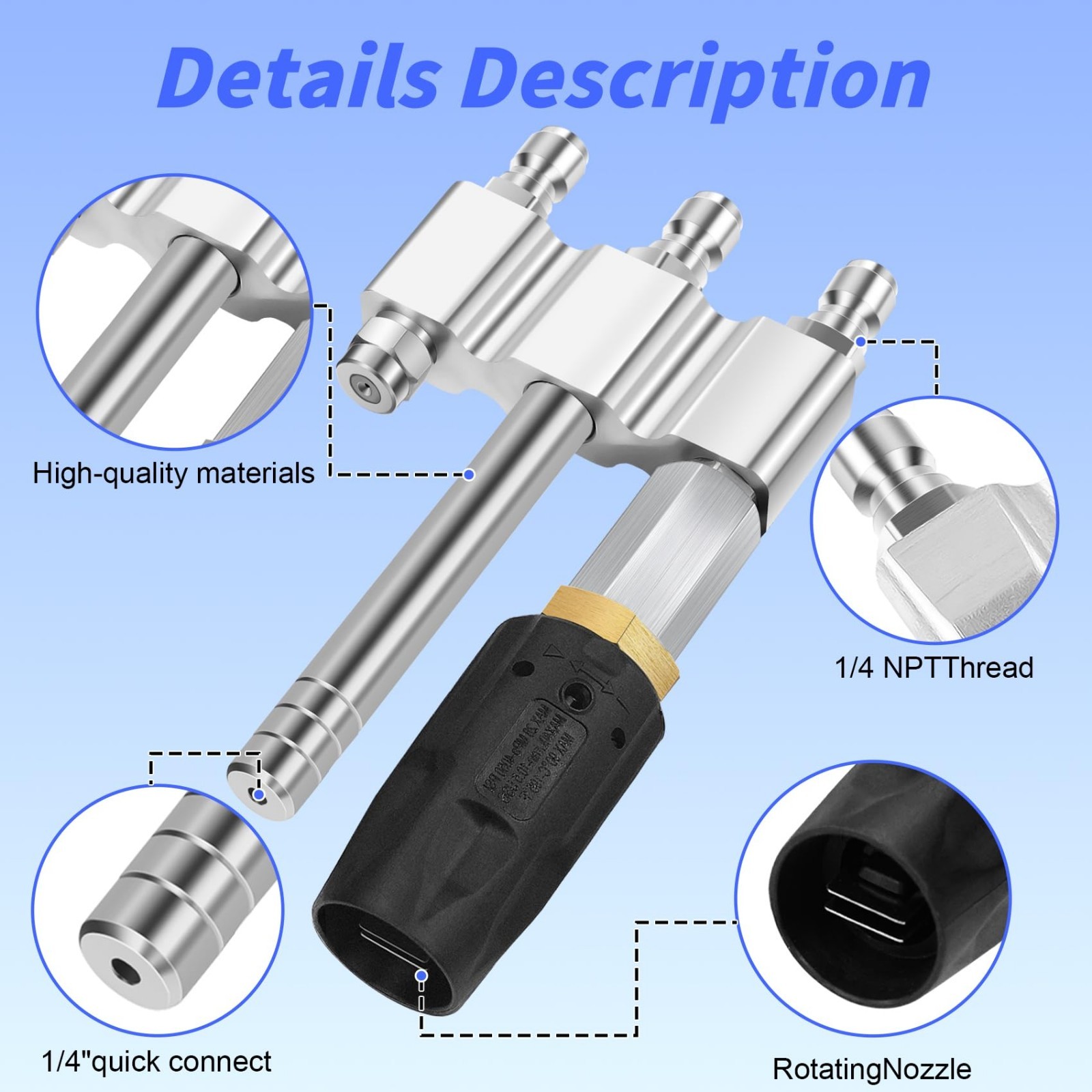 Adjustable 3-in-1 Soft Wash Nozzle, M5 Twist Tip, 1/4″ Quick Connect, 0-60° Spra