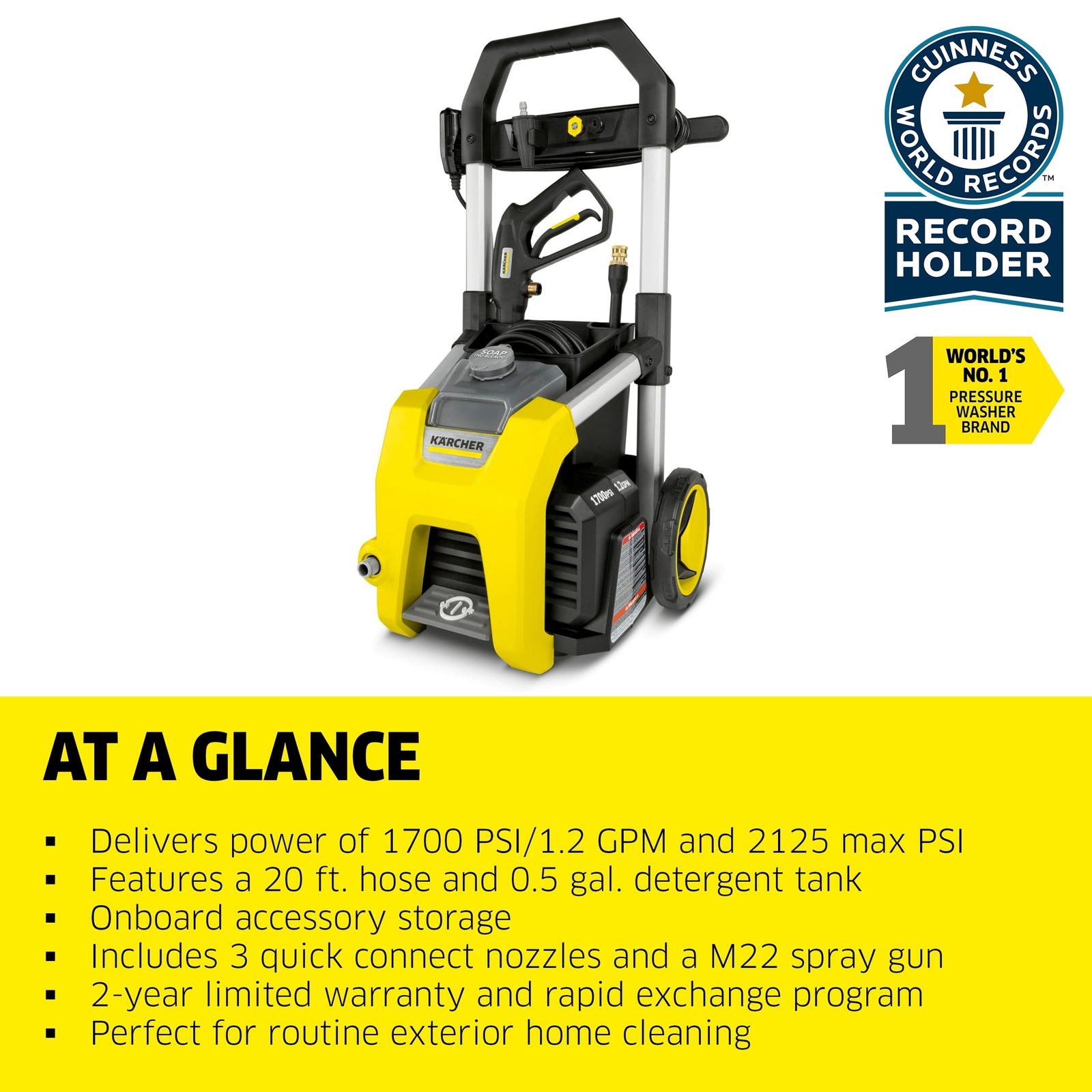 Kärcher K1700 Electric Pressure Washer, 3 Spray Nozzles, Detergent Tank,1.2 GPM