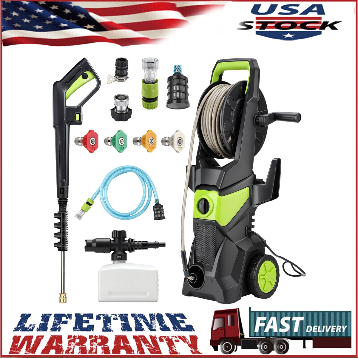 Electric High Pressure Washer 5000PSI 3.2GPM Power Washer With Hose Reel Portabl