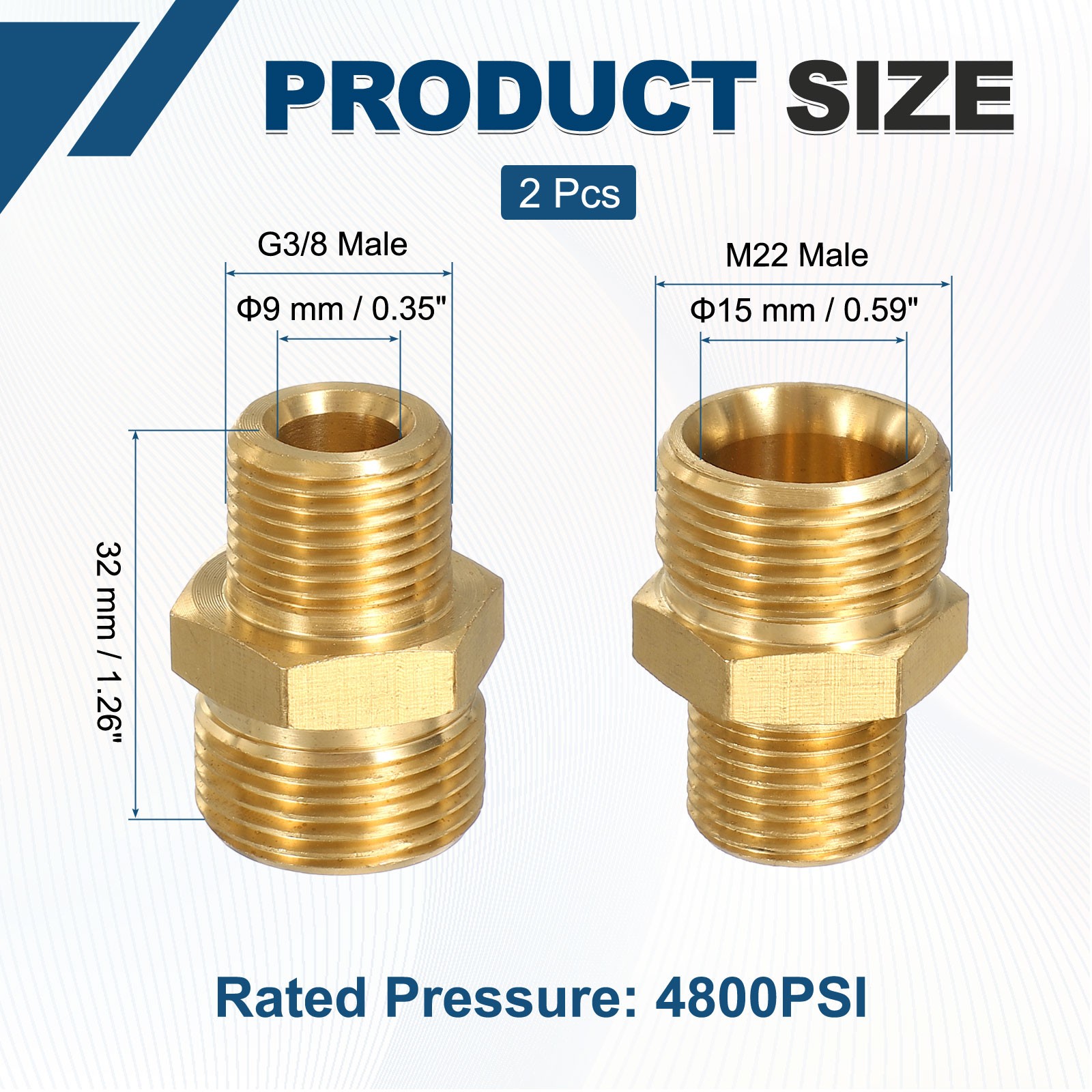 Connector M22 to G3/8 2pcs 4800PSI for Washer
