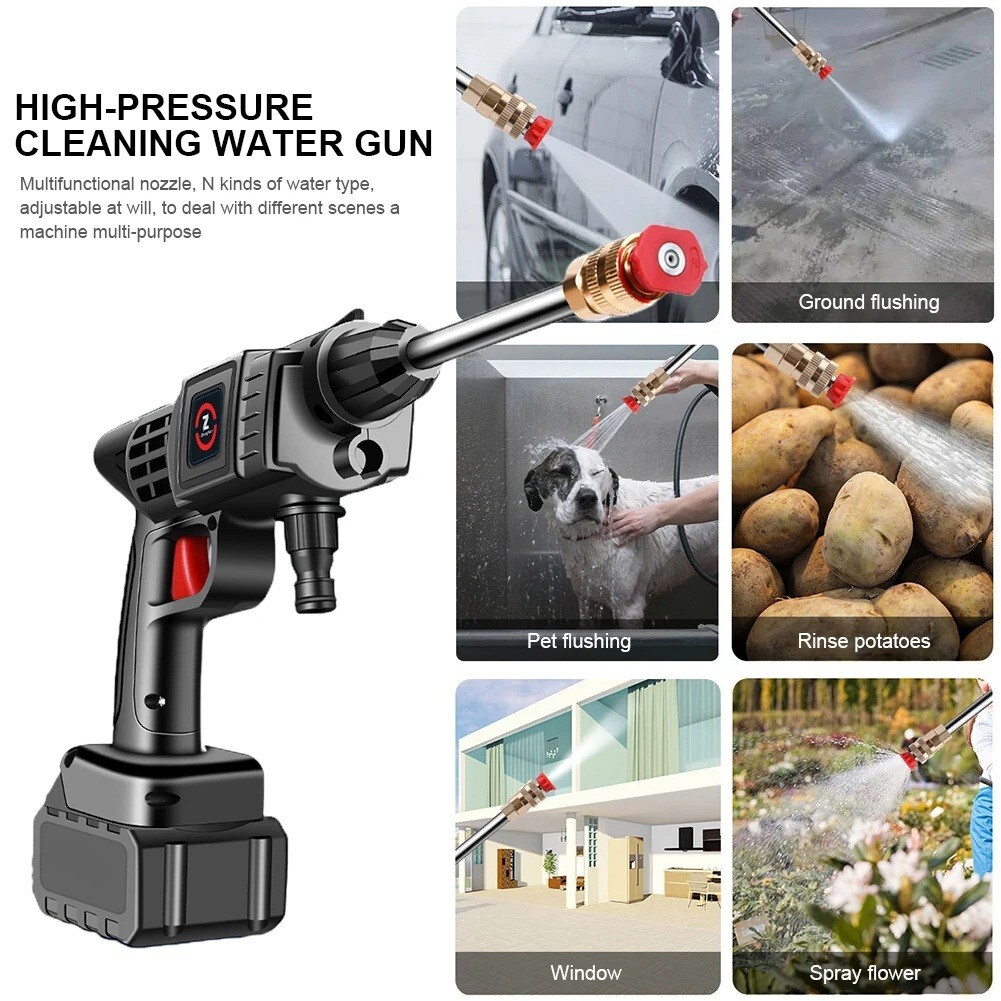 200W 50Bar Cordless High Pressure Car Washer Spray Water Gun 10000mAh Battery