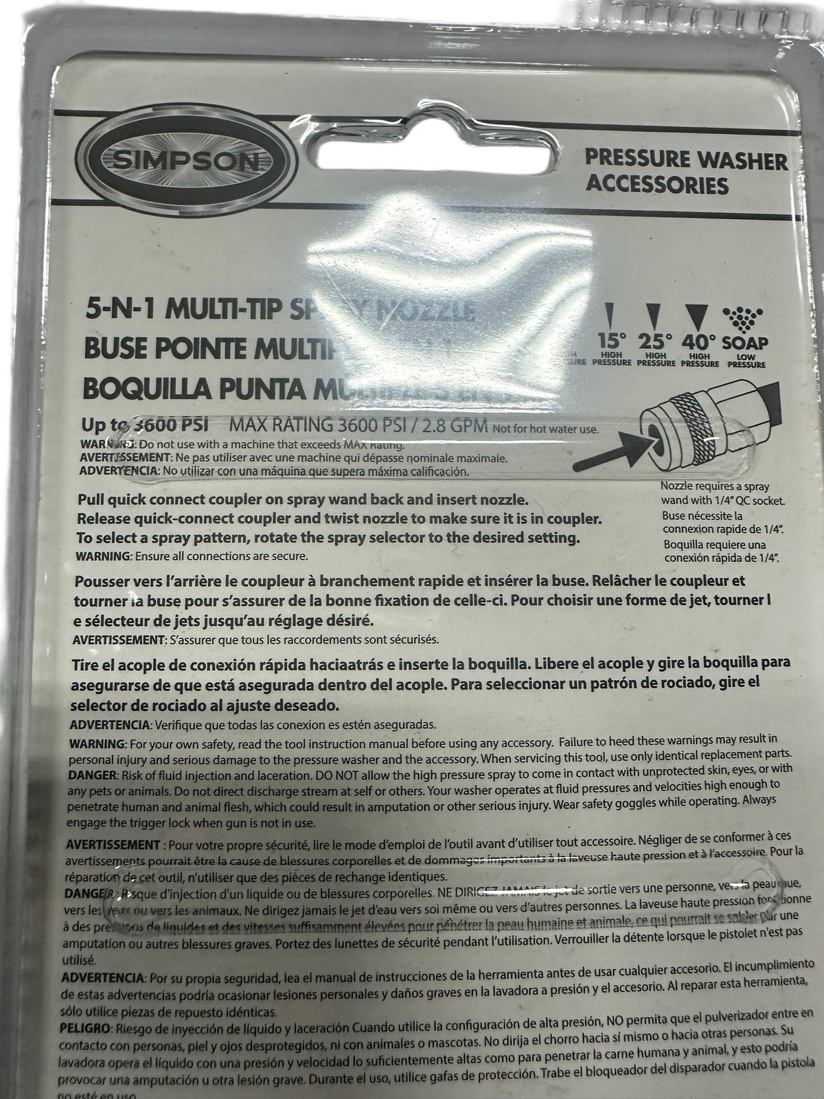 Simpson 80142, 5-N-1 Multi-Tip Spray Nozzle for Pressure Washer, Up To 3600 PSI
