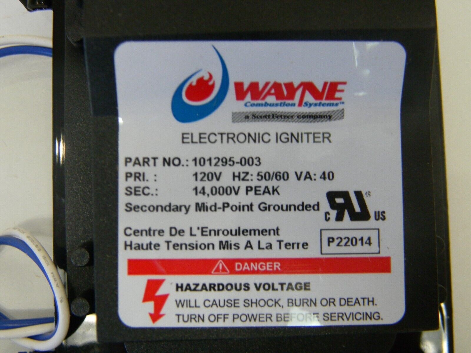 Wayne Igniter Assembly 101295-SERE, 120V for EH, EHA & EHASR Burners