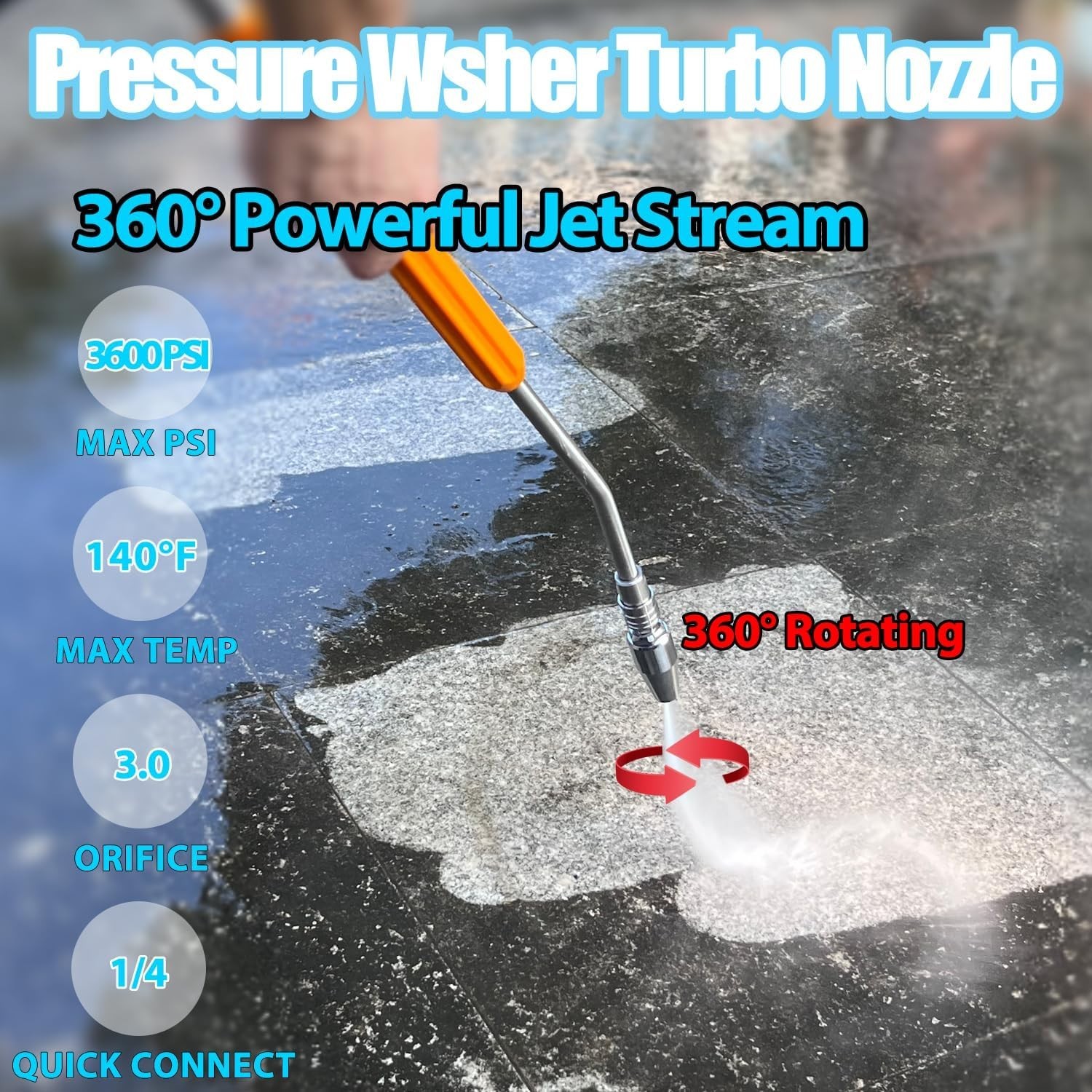 Pressure Washer Turbo Nozzle，360° Rotating Pressure Washer Nozzle with 5 Spra…