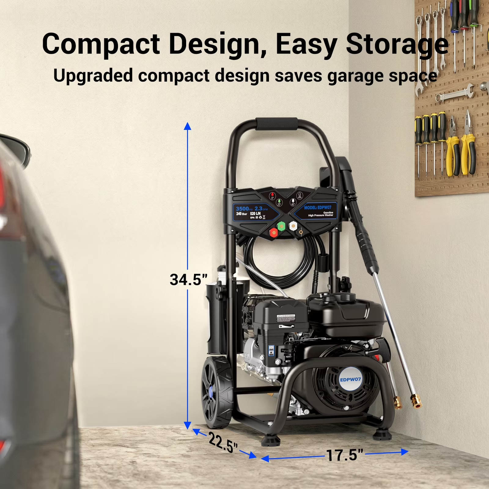 Efurden 3500PSI 2.3GPM Gas Pressure Washer, 209CC 7HP Engine