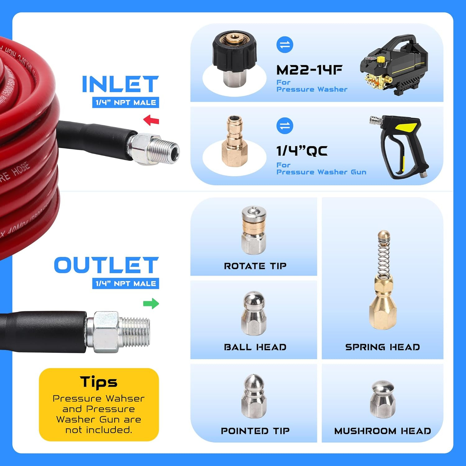 Sewer Jetter Kit for Pressure Washer, 50FT 5800 PSI Drain Cleaner Hose with 1/4″