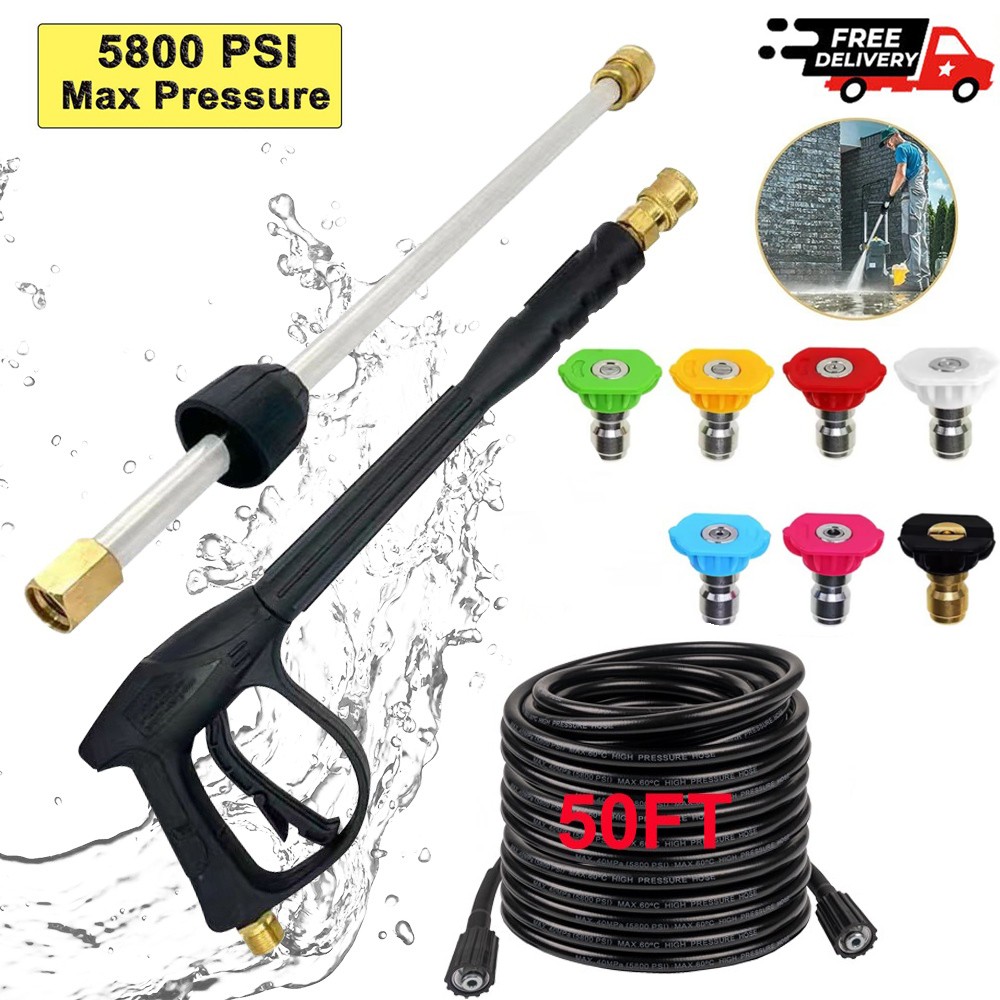4000PSI Car Power Washer Gun Spray Wand Lance Nozzle + 50FT M22-14MM Hose Kit US