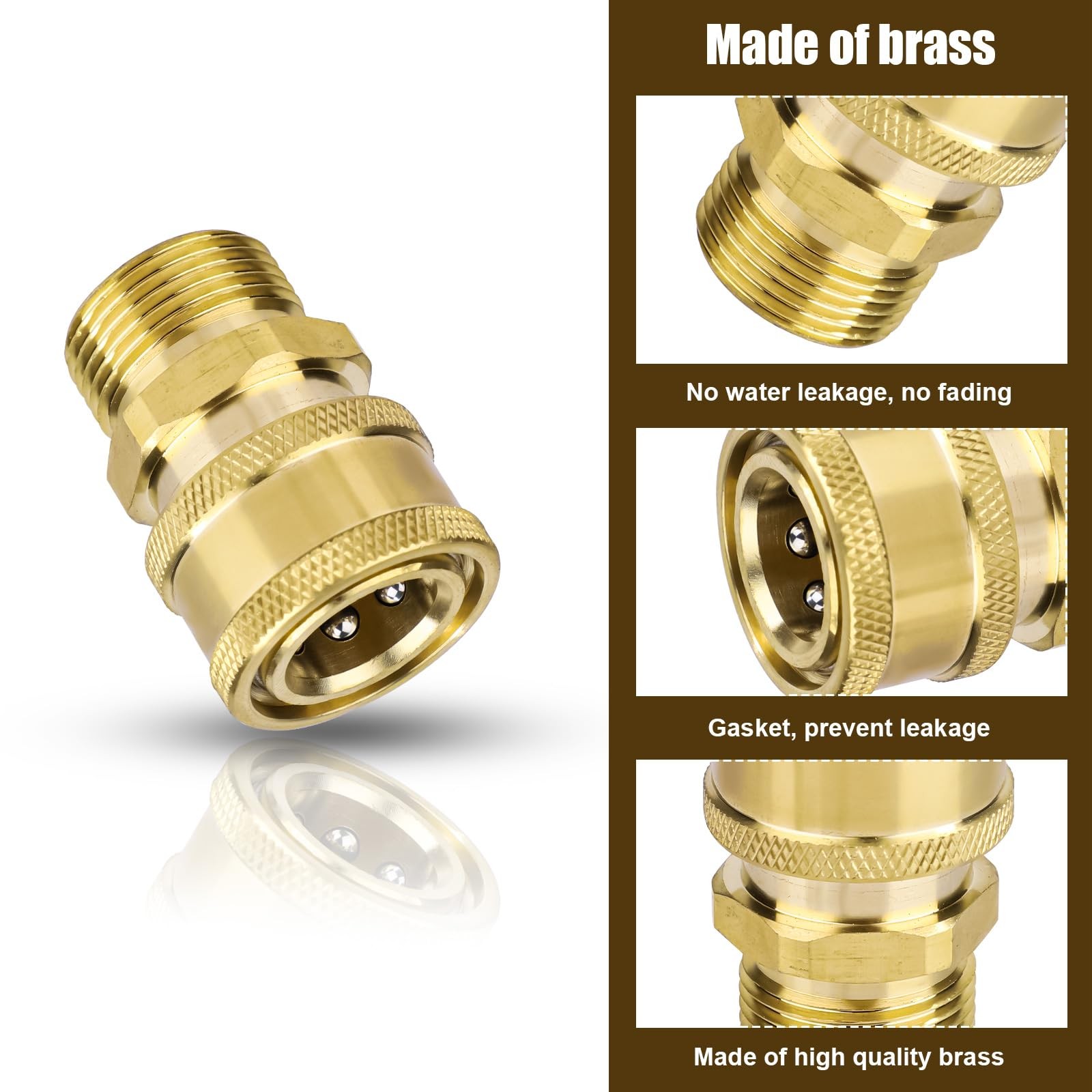 Pressure Washer Adapter Set M22 14mm To 1/4 Inch Coupler Brass 5000 PSI 2 PCS