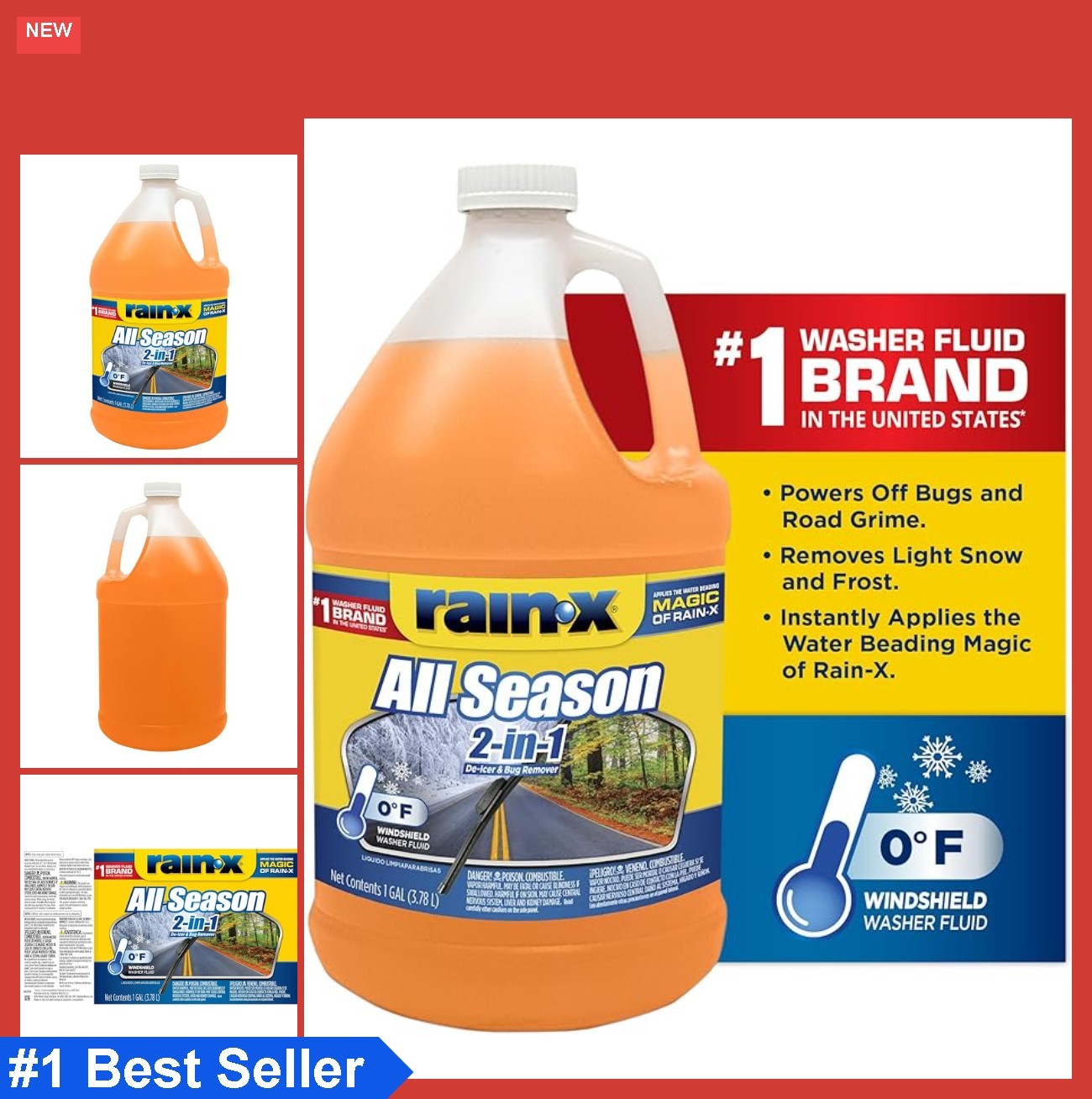 Windshield Washer Fluid De-Icer Bug Remover 0F 1 Gallon Pack of 6