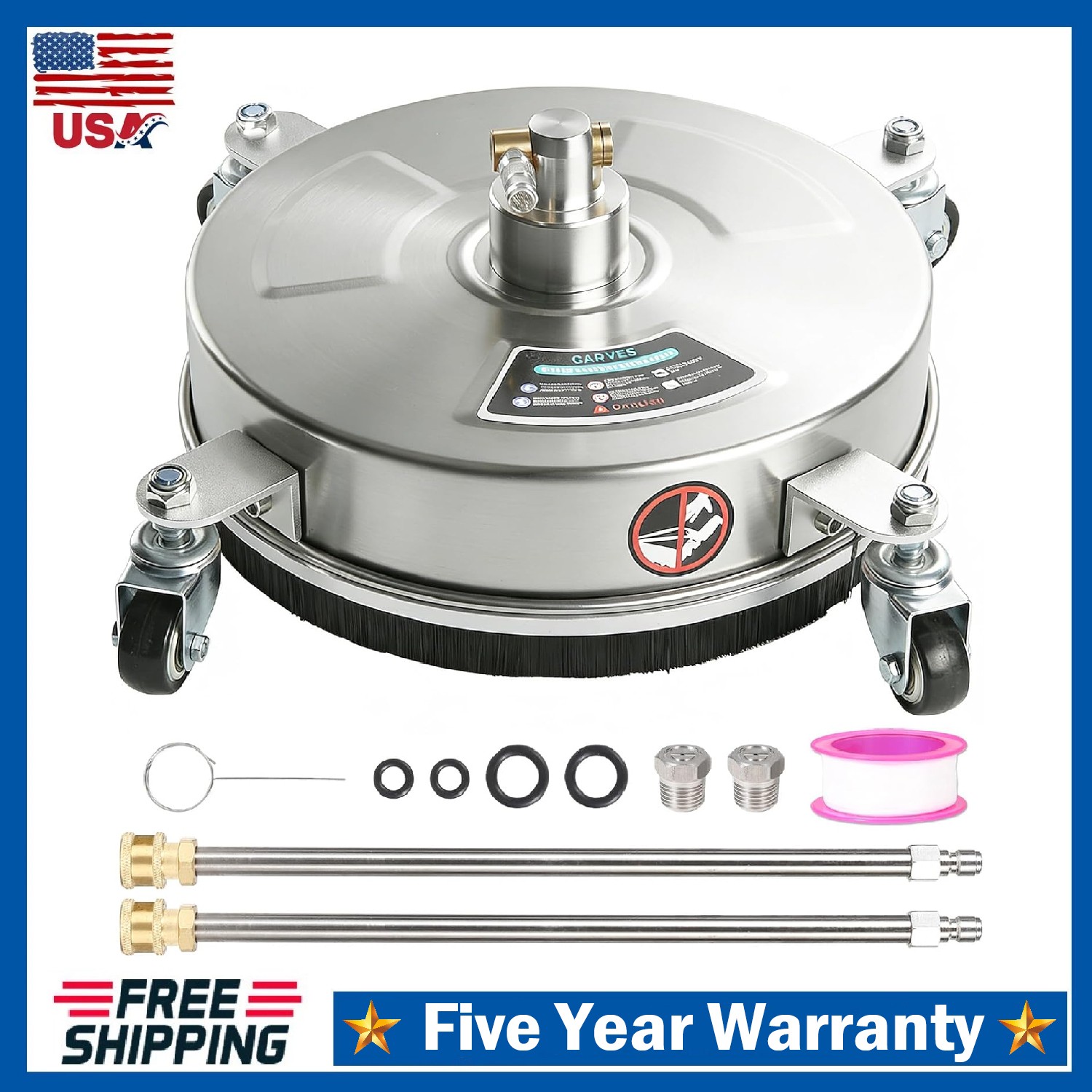 18″ Pressure Washer Surface Cleaner 4000 PSI Stainless Steel Patio with Wheels