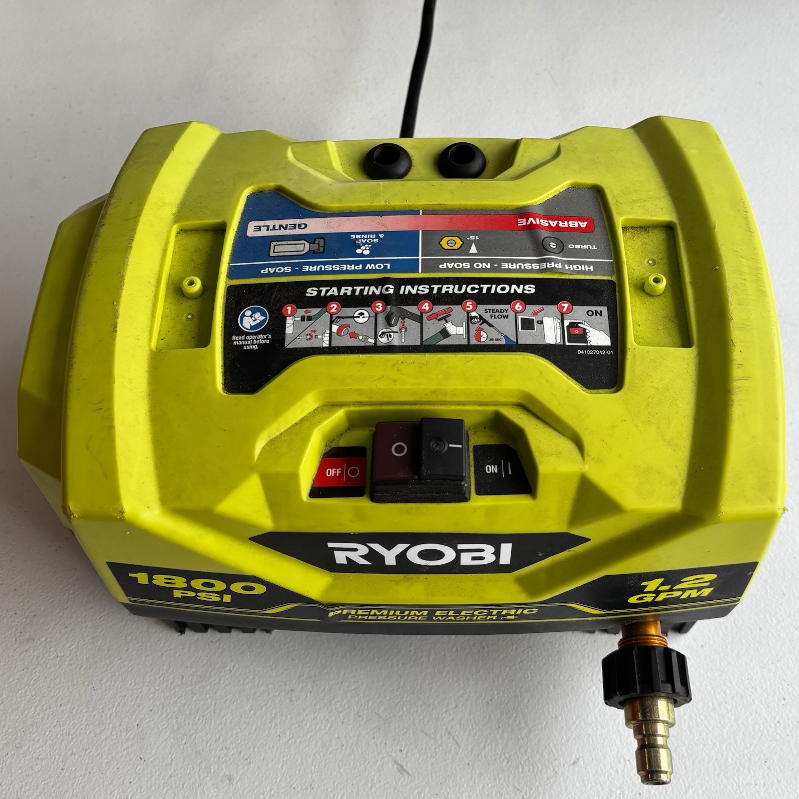 Ryobi 1800 PSI Electric Pressure Washer Compact Power Washer Unit Only Tested