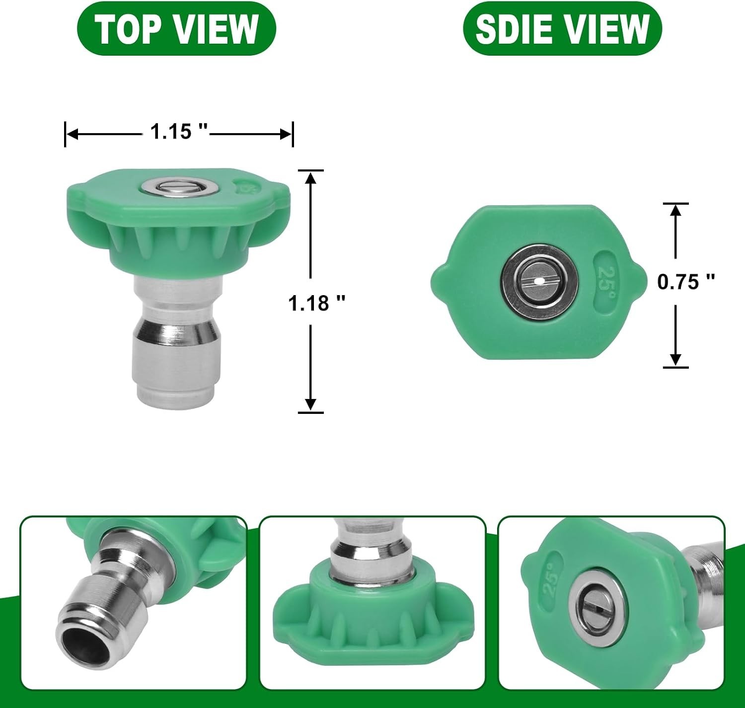 25 Degree Pressure Washer Nozzle Tips, 1/4 Inch Quick Connect, 6 Pack