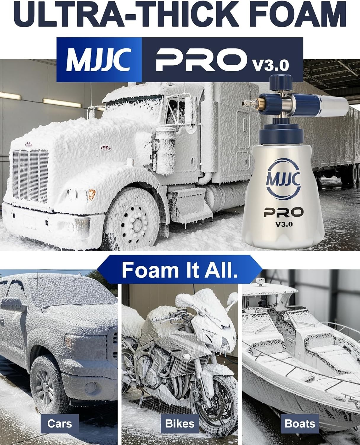 Pro V3.0 Foam Cannon for Pressure Washers 44oz Stainless Steel Professional C…