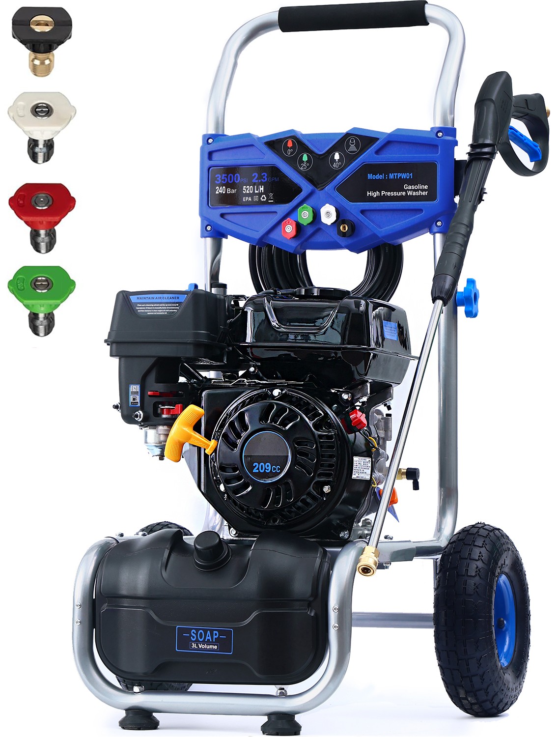 Gas Pressure Washer 3500PSI Gas Powered Washer with 4Nozzles&Soap Tank 2.3GPM