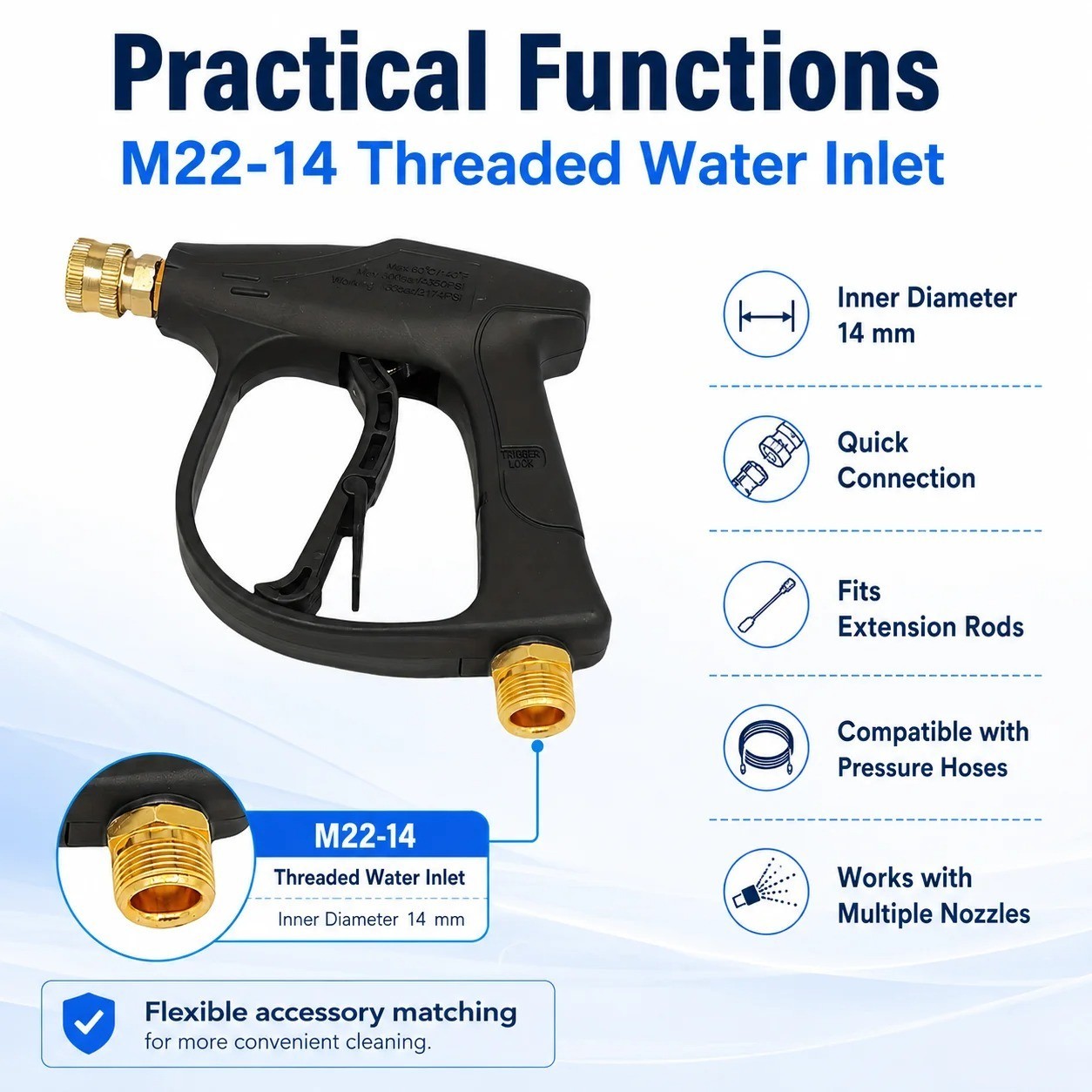 1/4″ High Pressure Washer Gun 4350 PSI Car Wash Foam Spray w/ M22-14mm Connector