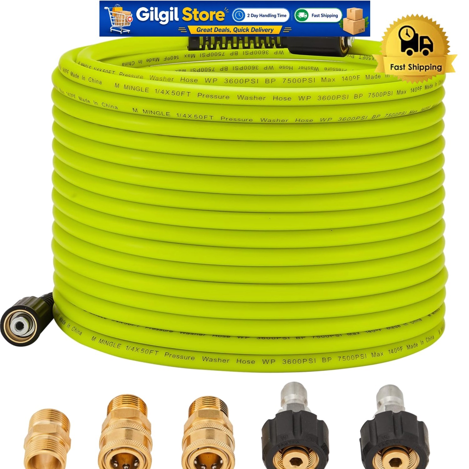 Universal 50 FT x 1/4″ Pressure Washer Hose – Durable, Kink-Resistant & 3600 PSI