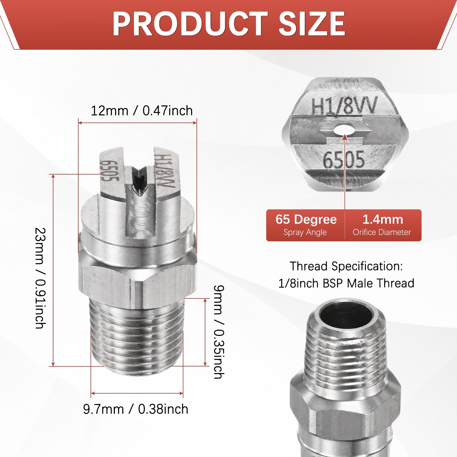 1/8″BSP 65° Flat Fan Spray Tip [7PCS] – High Pressure Washer Nozzles [1.4MM]