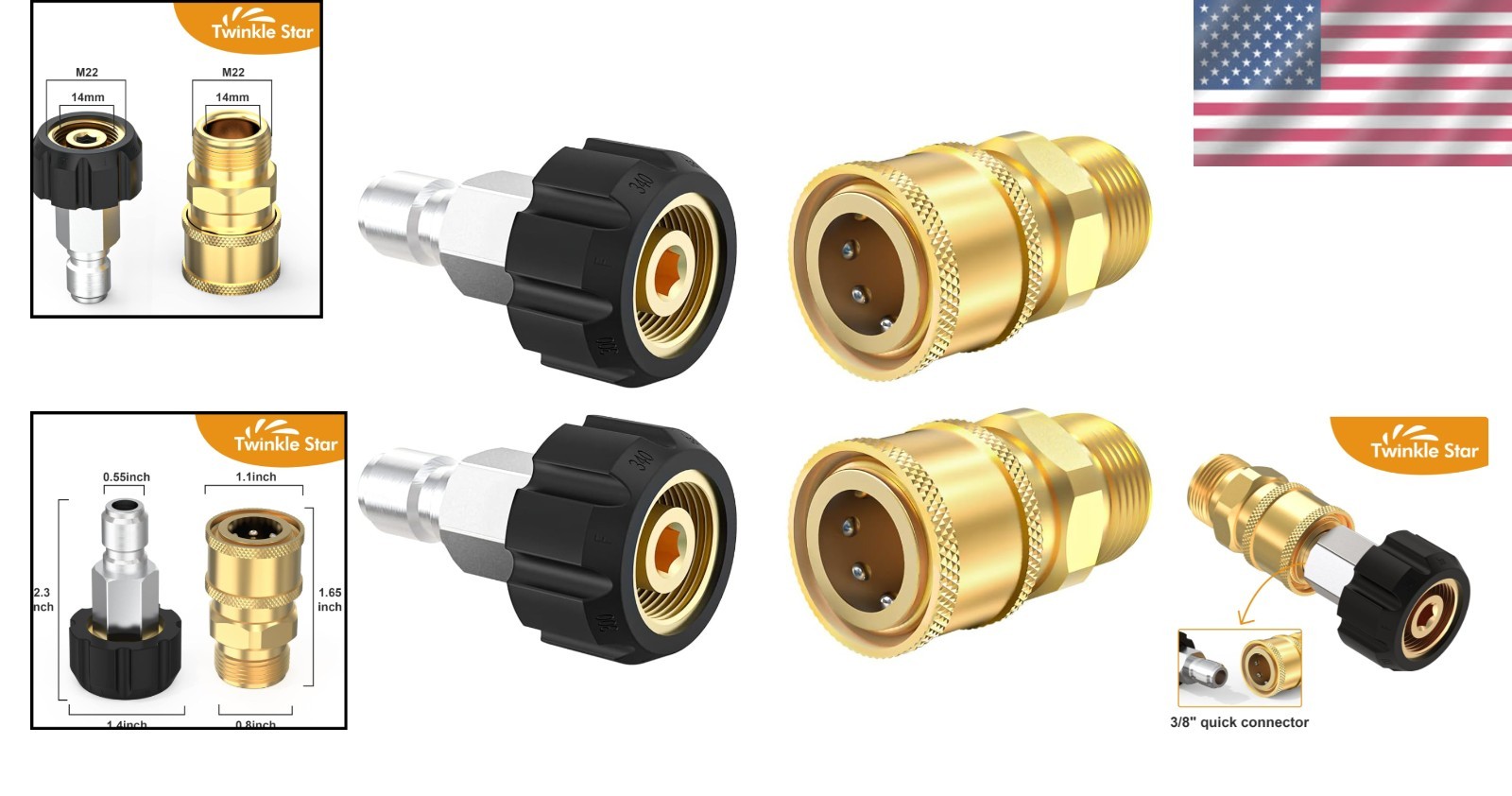 Reliable Quick Connect Fitting Kit for Pressure Washers – M22 14mm to 3/8 Inch