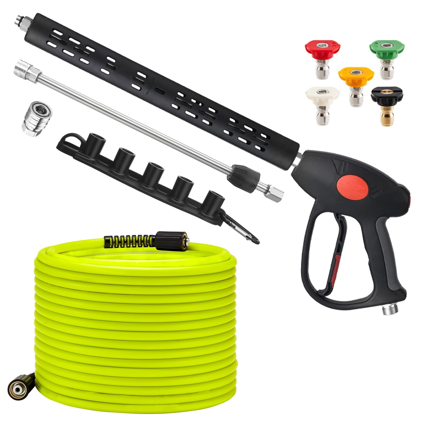 M MINGLE Pressure Washer Hose and Gun Kit, 50 FT Power Washer Hose with 5 Noz…