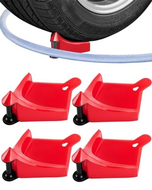 Car Hose Guide 4PCS, Hose Guide for Car Wash Detail, Tire Hose Roller Red