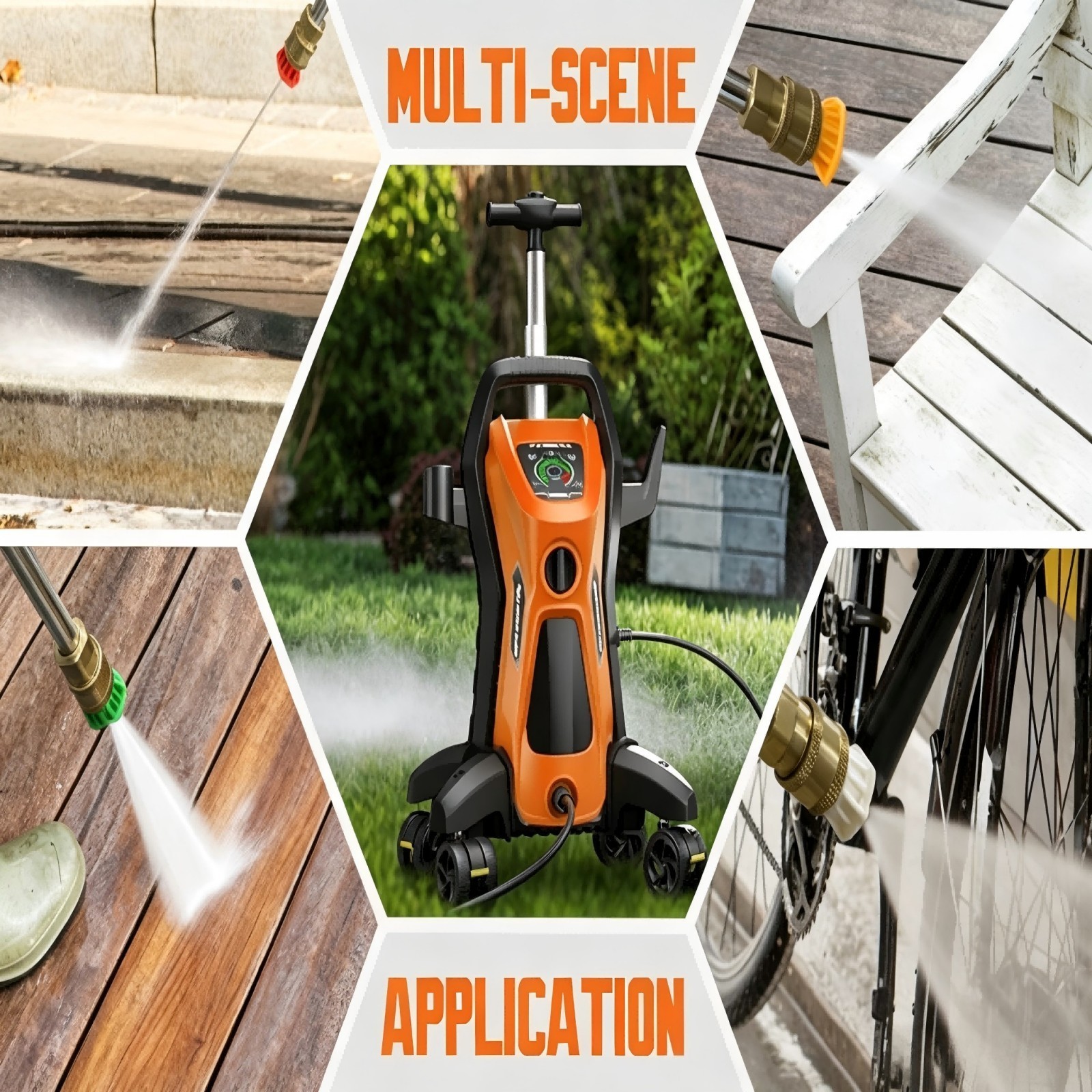 Pressure Washer 4500PSI 3.9GPM, 15-Level Touch, 4 Wheels, 4 Nozzles, for Car