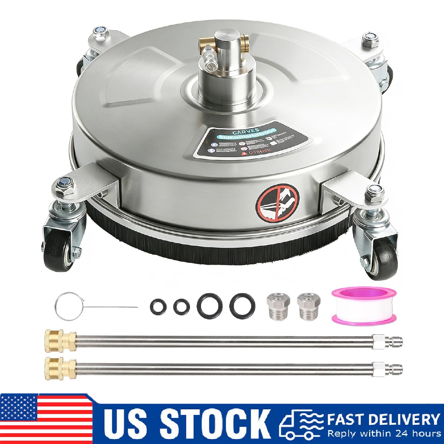 14″ Pressure Washer Surface Cleaner Stainless Steel 4000 PSI with Wheels & Wand