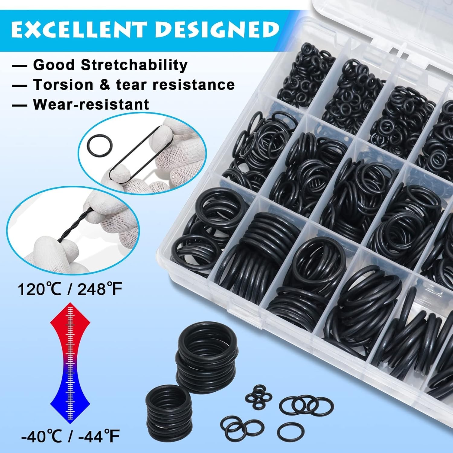 Nitrile Rubber O Ring Kit – 1200 Pcs in 24 Sizes for Plumbing, Automotive & More