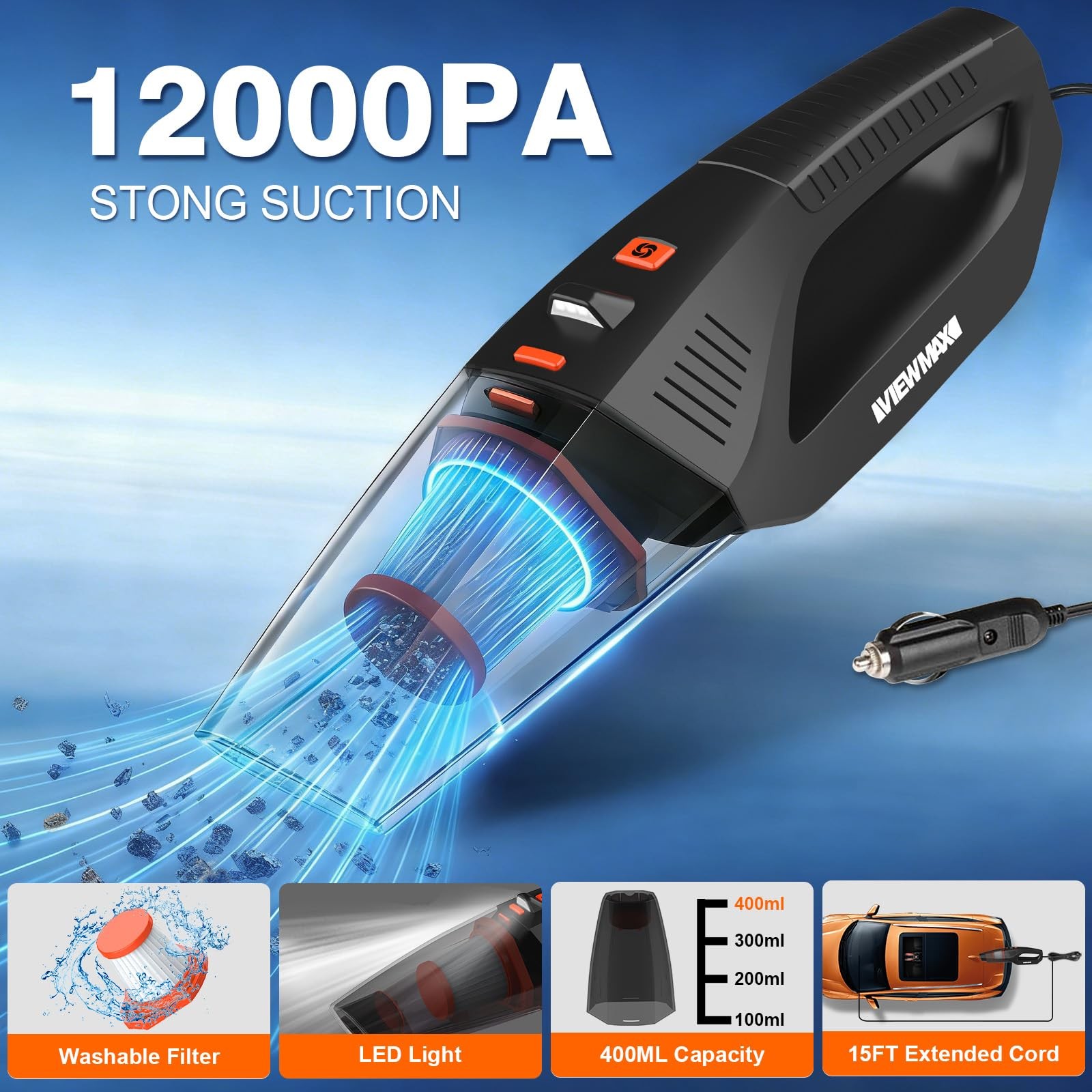 Car Cleaning Kit 19Pcs, Interior Detailing 19PCS with Corded Vacuum
