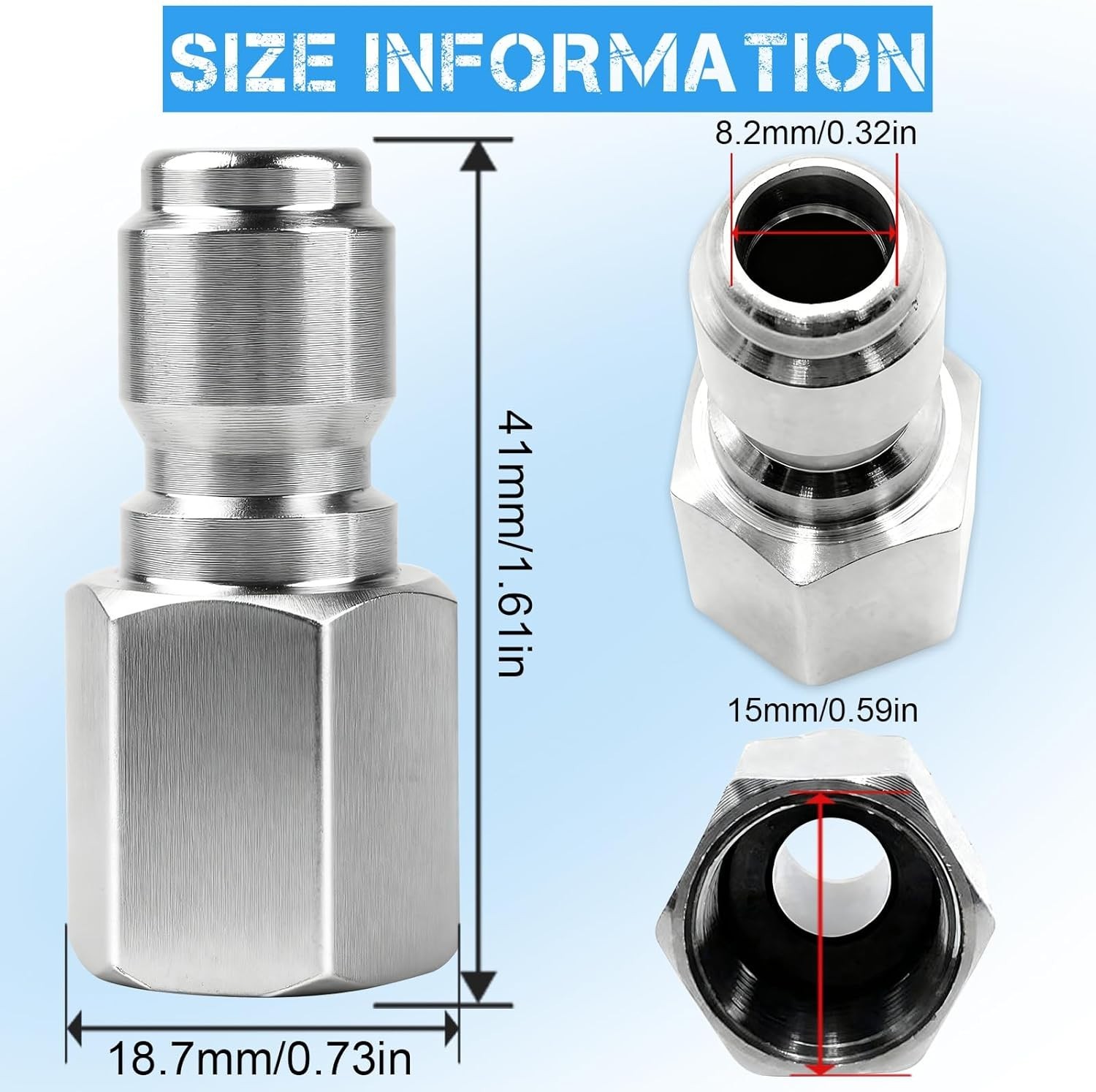 2Pcs Pressure Washer Coupler – Stainless Steel 1/4″ or 3/8″ Male Quick Connec…
