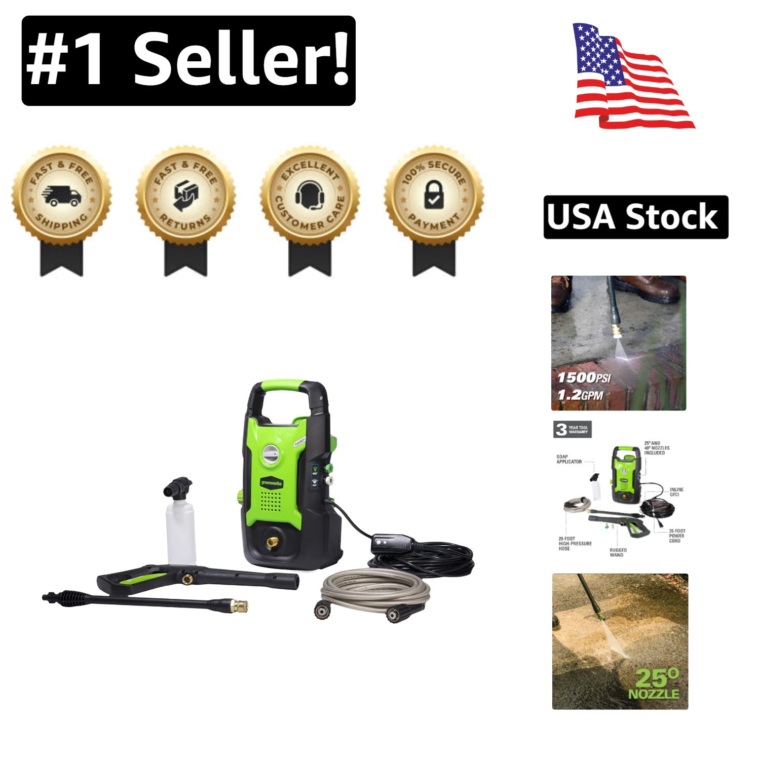 Lightweight 1500 PSI 1.2 GPM Pressure Washer – Versatile Hand-Carry Design