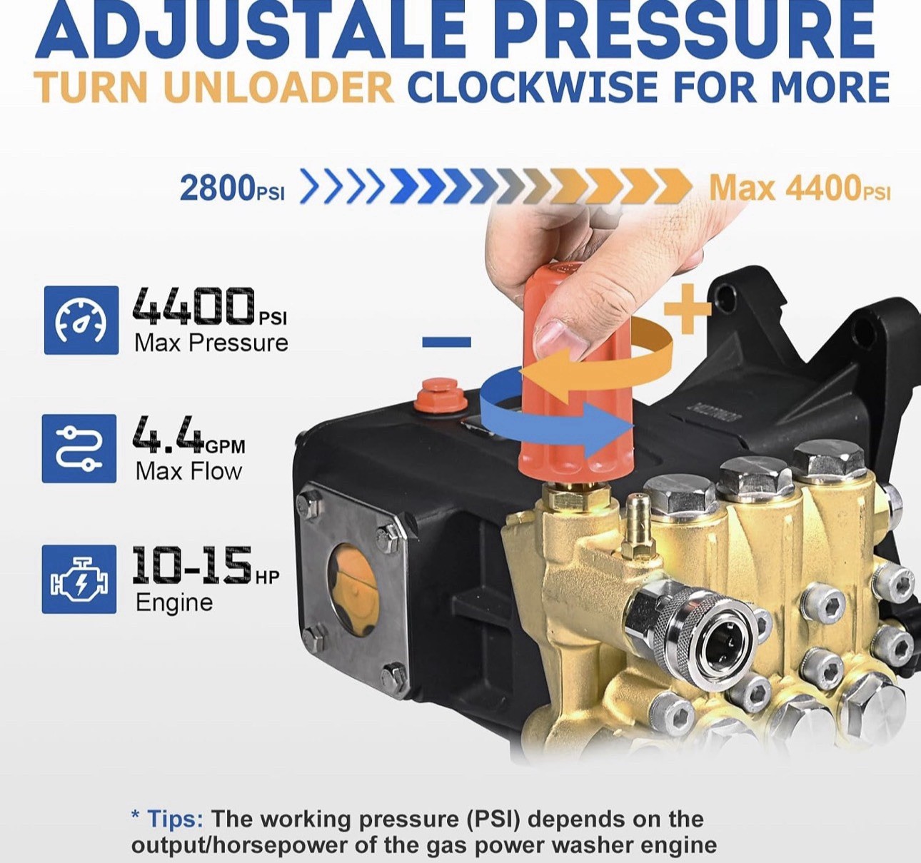 TOOLCY Pressure Washer Pump 3600-4400 PSI Max, 1″ Shaft Horizontal Plunger 4 GPM