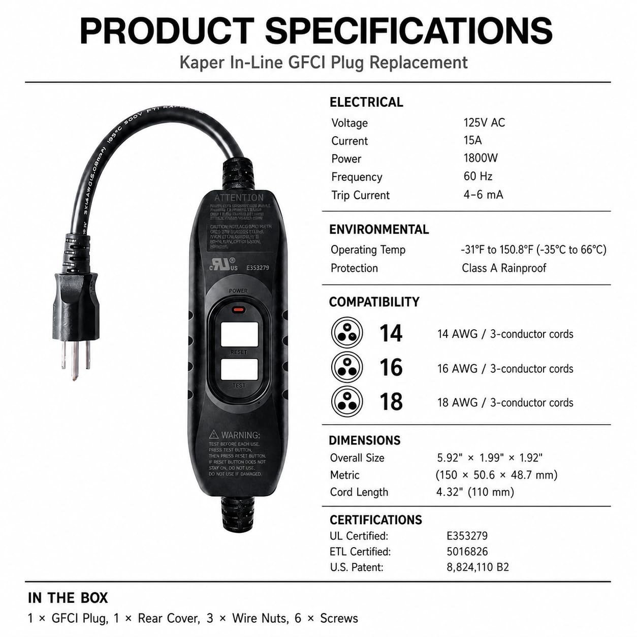 GFCI Plug Replacement, UL Safety Certified, 15 Amp Auto-Monitor Waterproof In…