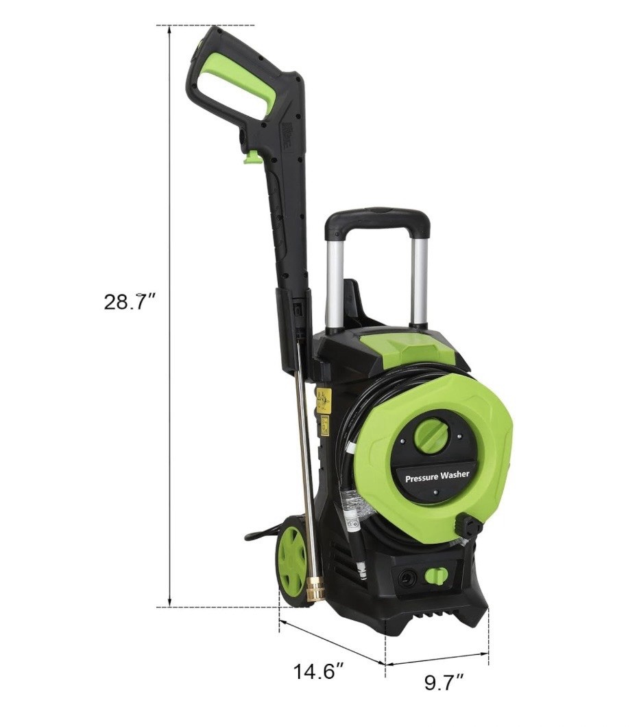 Green 2000 Watt Pressure Washer w/ 4 Interchangeable Nozzles & Soap Bottle New