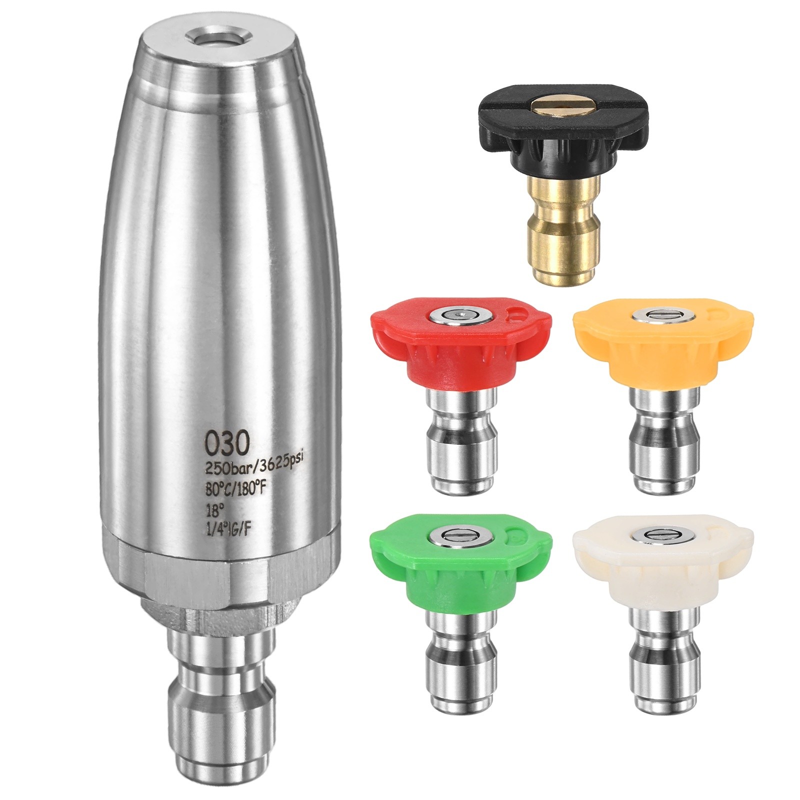 6-Pack Pressure Washer Turbo Nozzle Tips Set, 360° Rotating, 3 GPM [Silver]