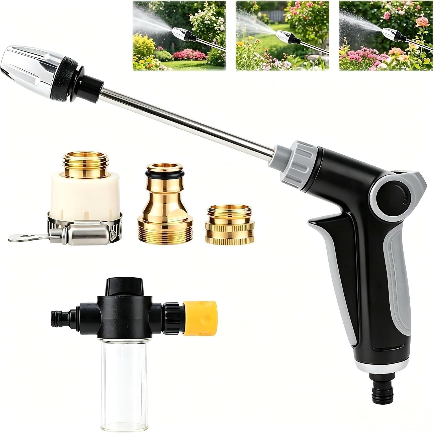 5000 PSI High Pressure Hose Nozzle, 1/2″ & 3/4″ Fit, Adjustable Spray Patterns