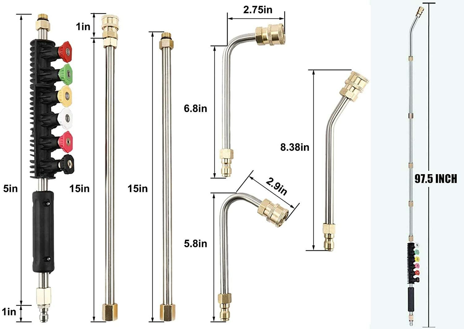 Pressure Washer Extension Wand Lance 6 Spray Nozzle Tip 30° 90° 120° Rod 4000PSI
