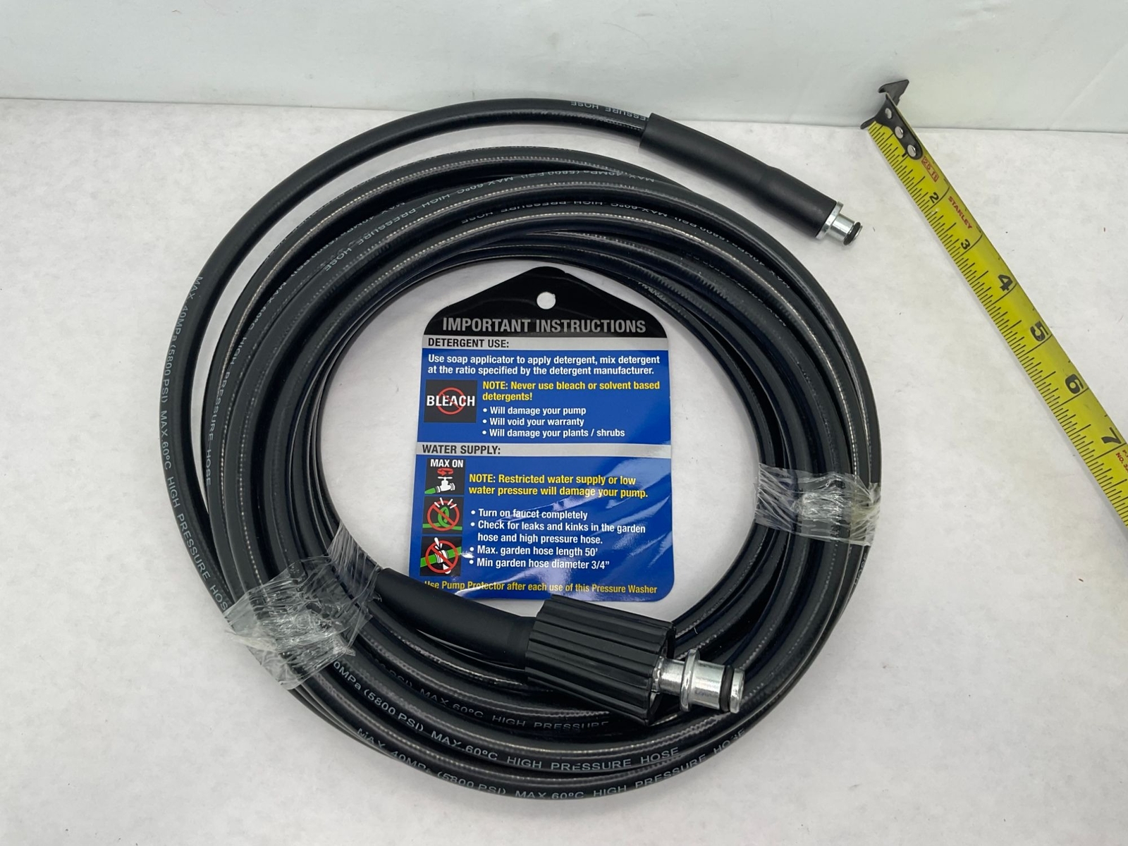 NEW 5M (16.4Ft) High Pressure Washer Replacement Hose M22 14 & Click Type Plug C