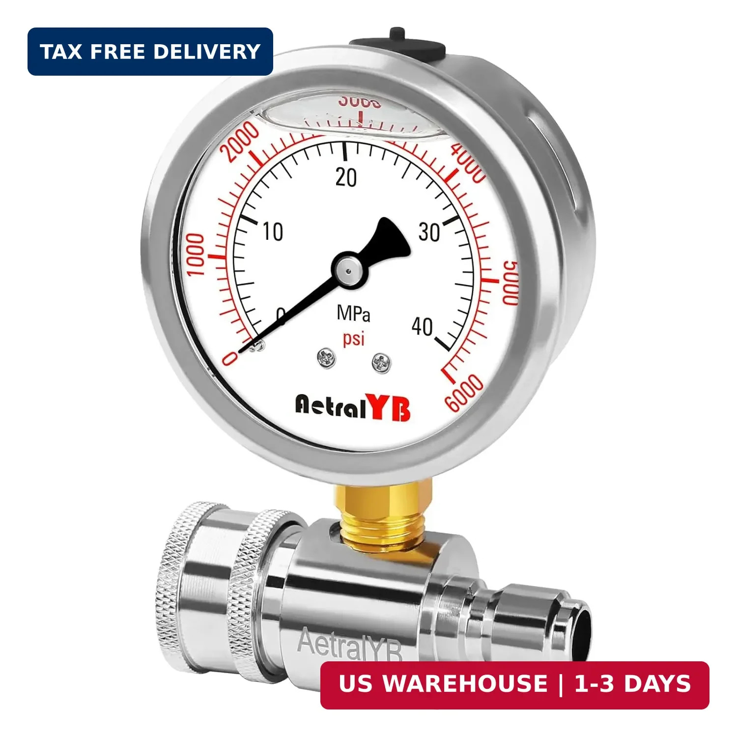 Pressure Washer Gauge with 3/8 Inch Quick Connect, Heavy-Duty Pressure Gauge for