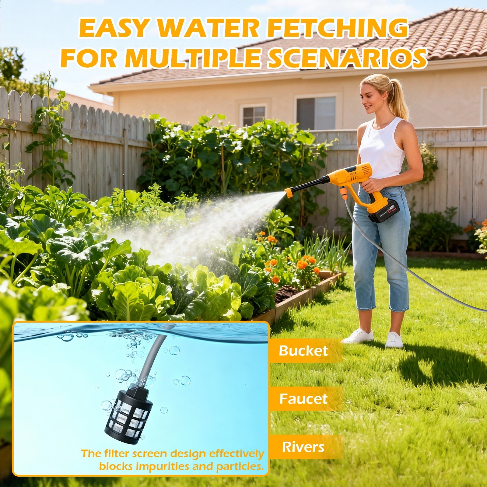 1000PSI Cordless High Pressure Washer 2×4.0Ah Battery Portable 6-in-1 Nozzle