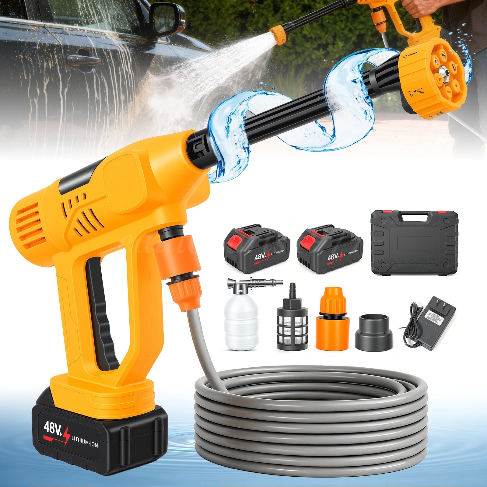 1000PSI Cordless High Pressure Washer 2×4.0Ah Battery Portable 6-in-1 Nozzle