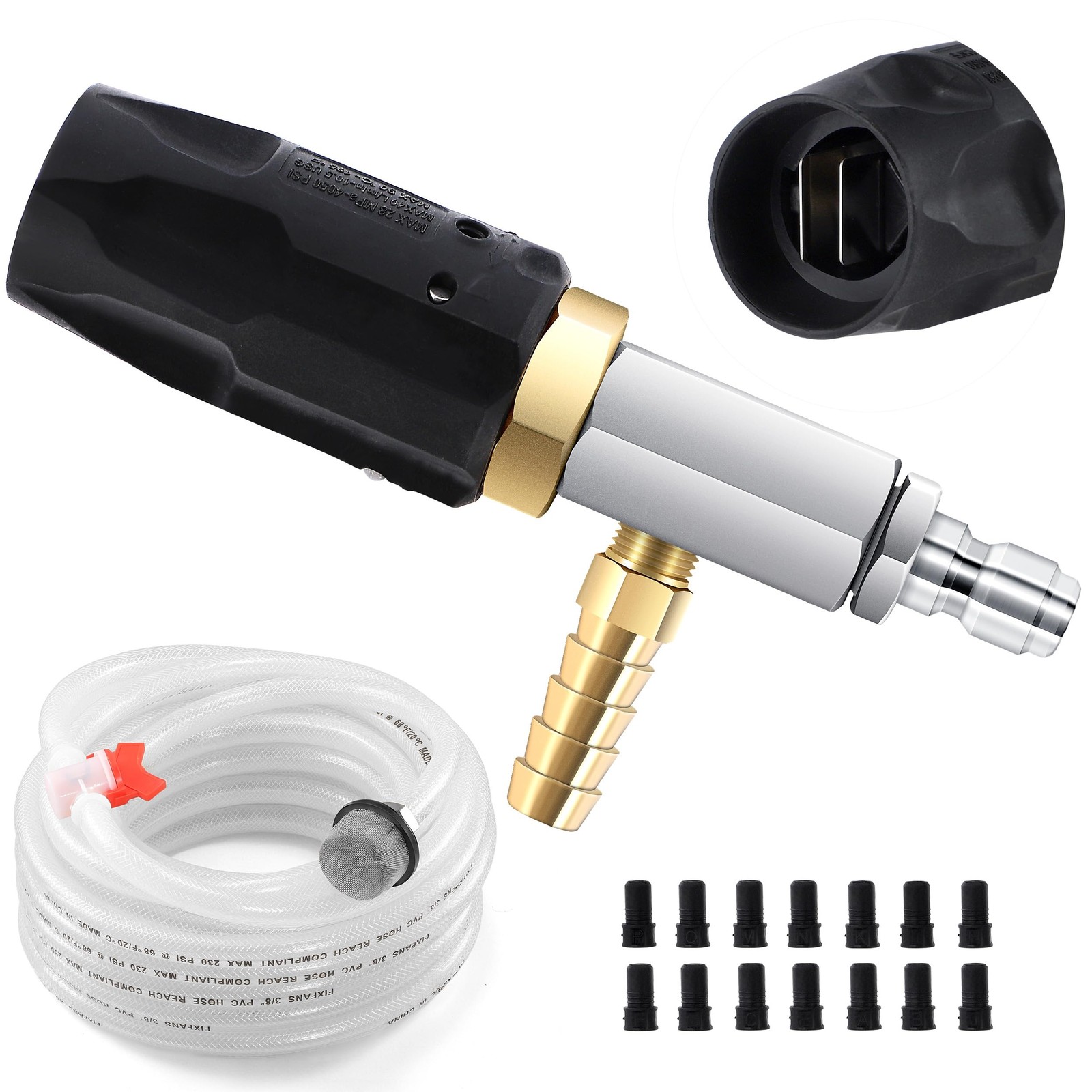 FIXFANS Adjustable Pressure Washer 45 FT Hose, Black, White, Grey, Red, Gold