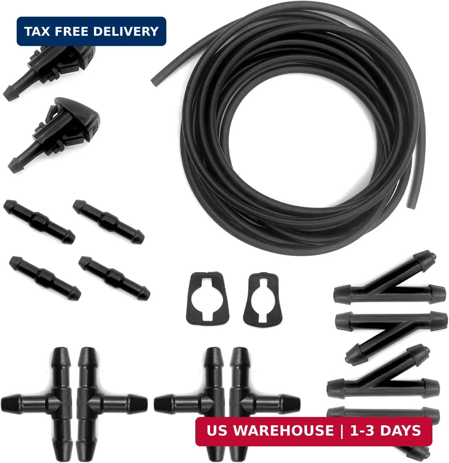 Windshield Washer Hose Kit, 5M Washer Fluid Hose+12 Pcs Hose Connectors+2 Fan No